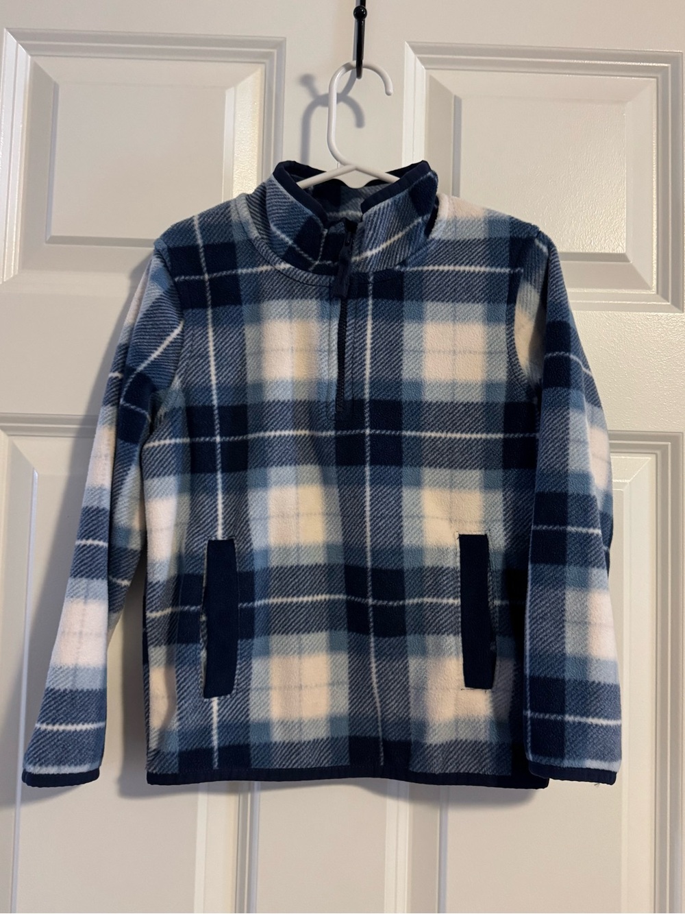 Gymboree Long Sleeve Fleece Half-Zip Pullover, blue & white plaid, 4T